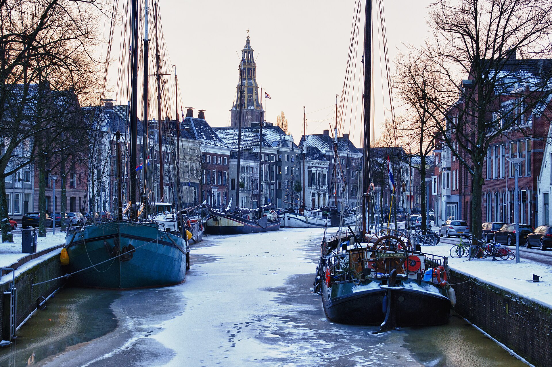Snow covering a Groningen street in winter